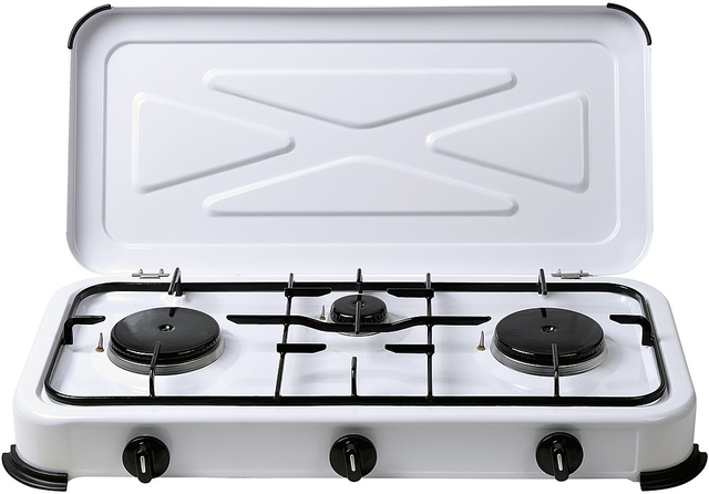 Campingkocher CAGO 3-flammig mit Zündsicherung Farbe weiß