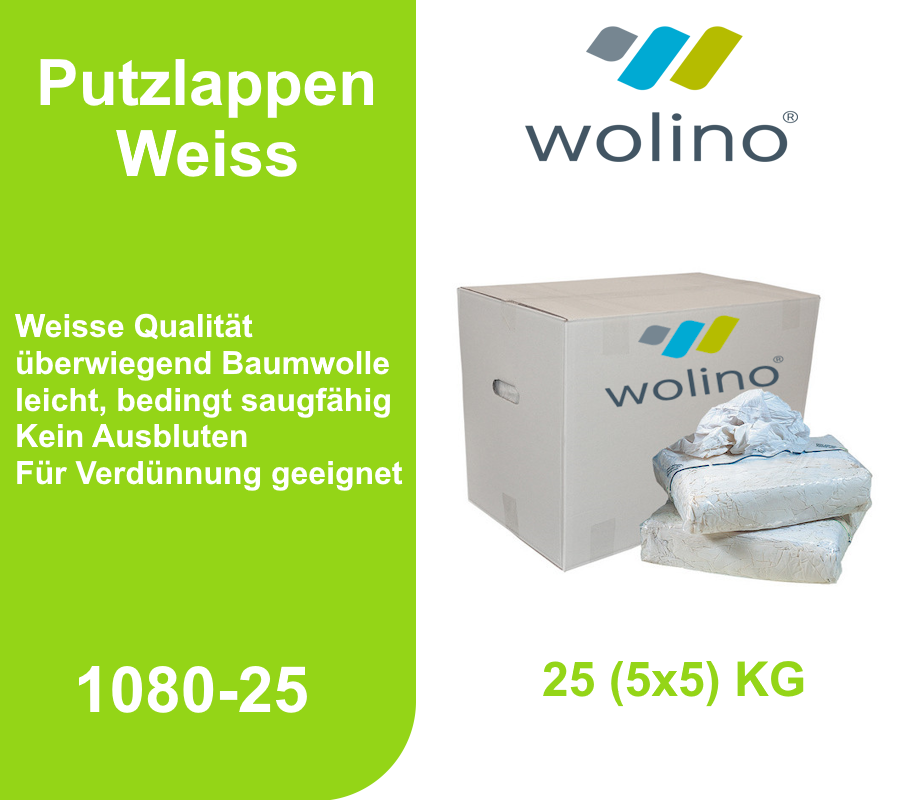 1 Karton à 25 KG Putzlappen Weiss Wolino 5x5 KG