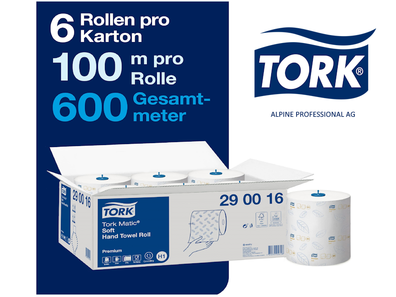 6 Rollen Tork 290016 Matic weiches Rollenhandtuch H1 Premium, 2-lagig weiss