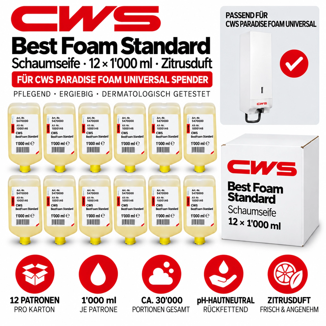 1 Karton CWS Schaumseife BestFoam Standard 1000ml