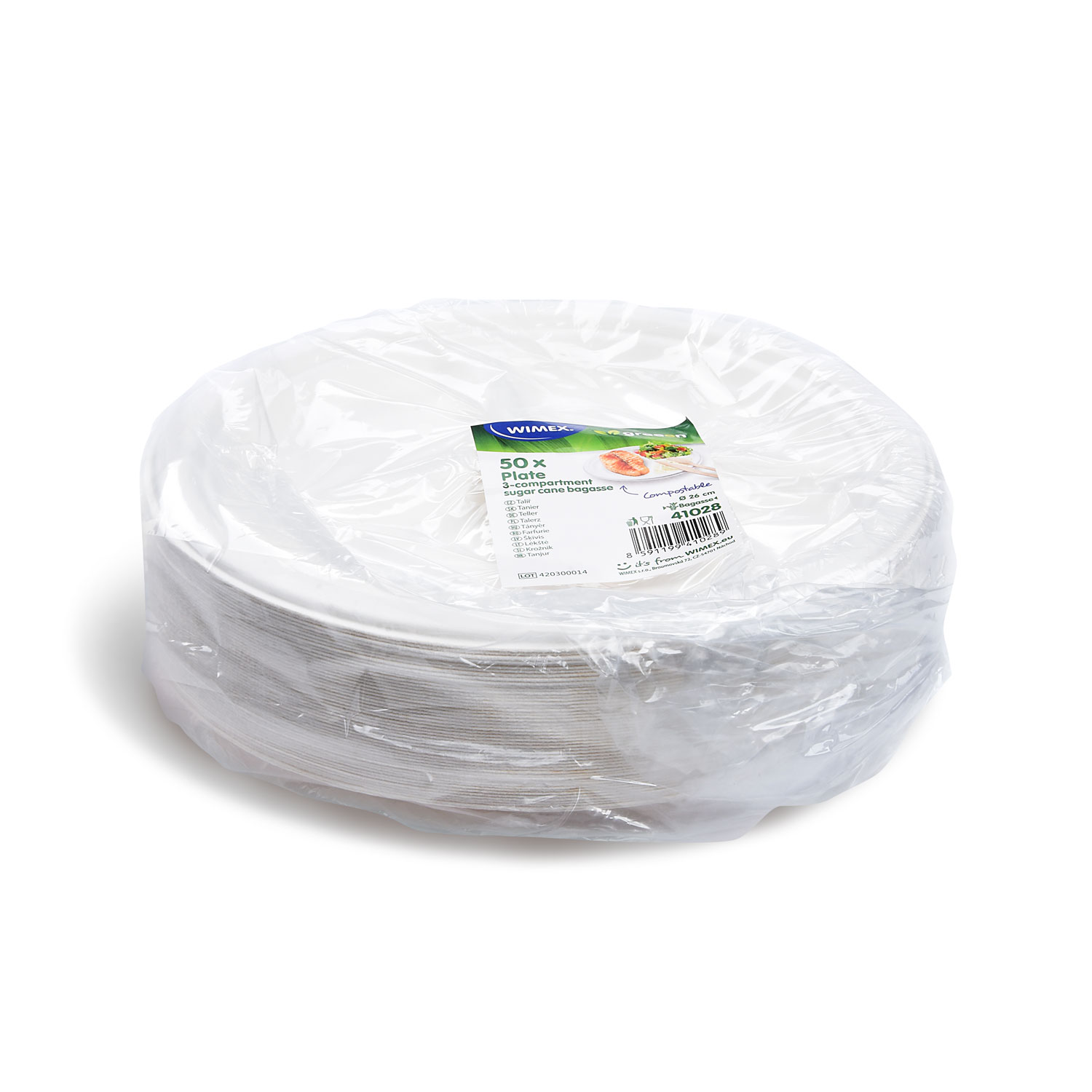 Teller Zuckerrohr-Bagasse 3-geteilt 26cm - 50 Stück