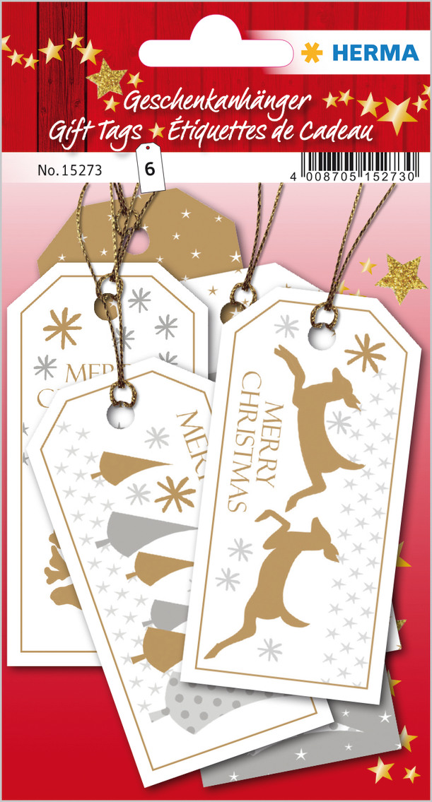 Geschenkanhänger Weihnachten weiss gold 6 Stück HERMA 15273