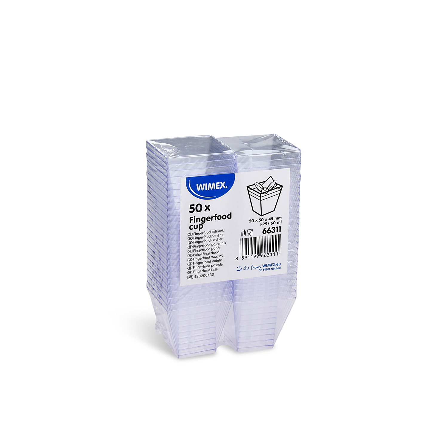 Fingerfood-Becher (PS) eckig glasklar 50 x 50 x 45 mm 60ml - 50 Stück