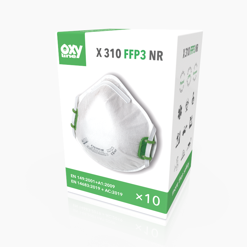 10x Oxyline Atemschutzmaske FFP3  X310 FFP3 NR ohne Ausatemventil - 1 Pack