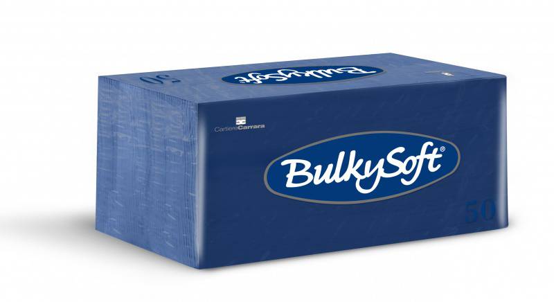 Servietten Bulkysoft, 2-lagig, 1/8 Falz, blau, 33x33cm - Karton à 40 Pack / Pack à 50 Servietten
