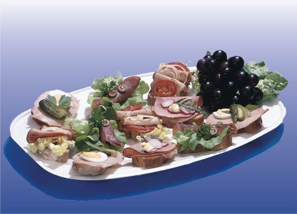 Party-Platte XPS oval weiss 55 x 36 cm für Buffet und Take-away, Packung mit 10 Stück
