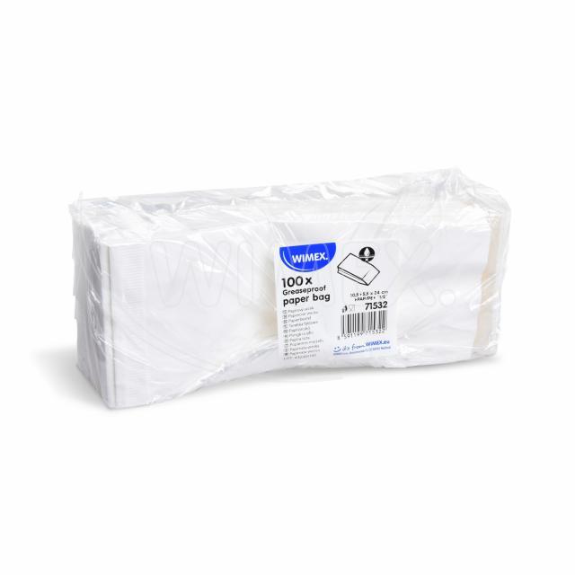 Papierbeutel (PAP,PE) 2-lagig fettdicht weiß 10,5+5,5 x 24 cm 1,2 - 100 Stück