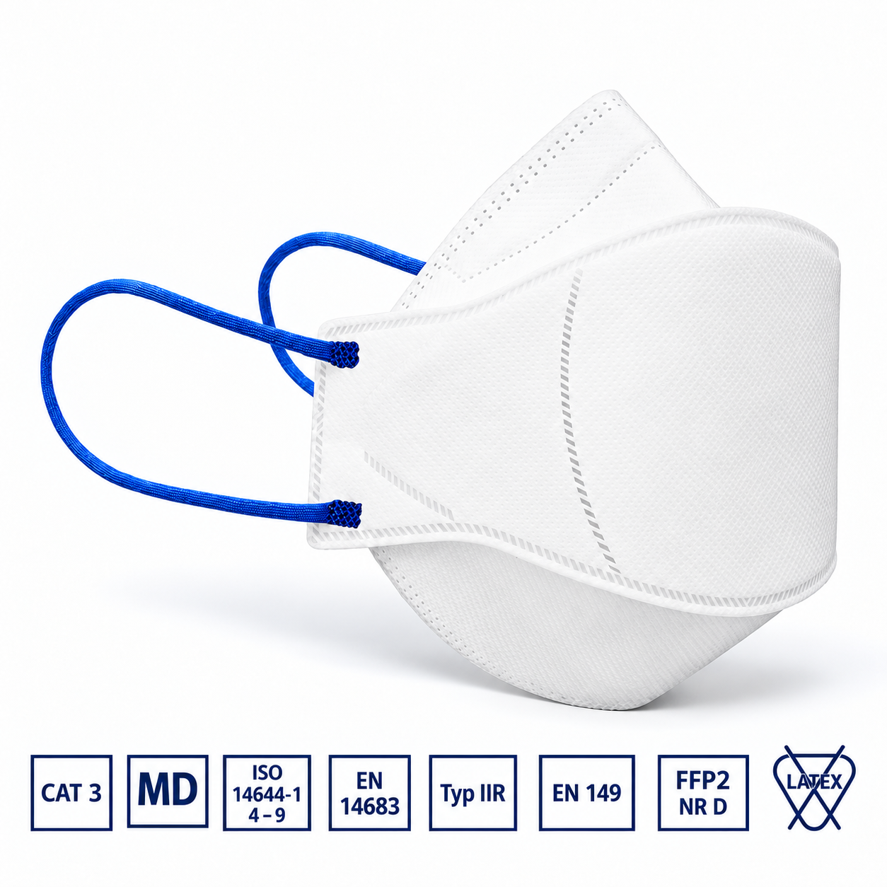 Weiße FFP2-Maske mit blauen Bändern.png