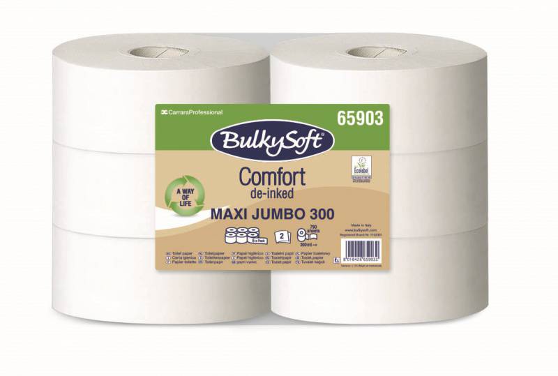 Toilettenpapier Maxijumbo Bulkysoft, 2-lagig, weiss, Recycling, Ø25cm 790Cps, 9x38cm, 6 Stück