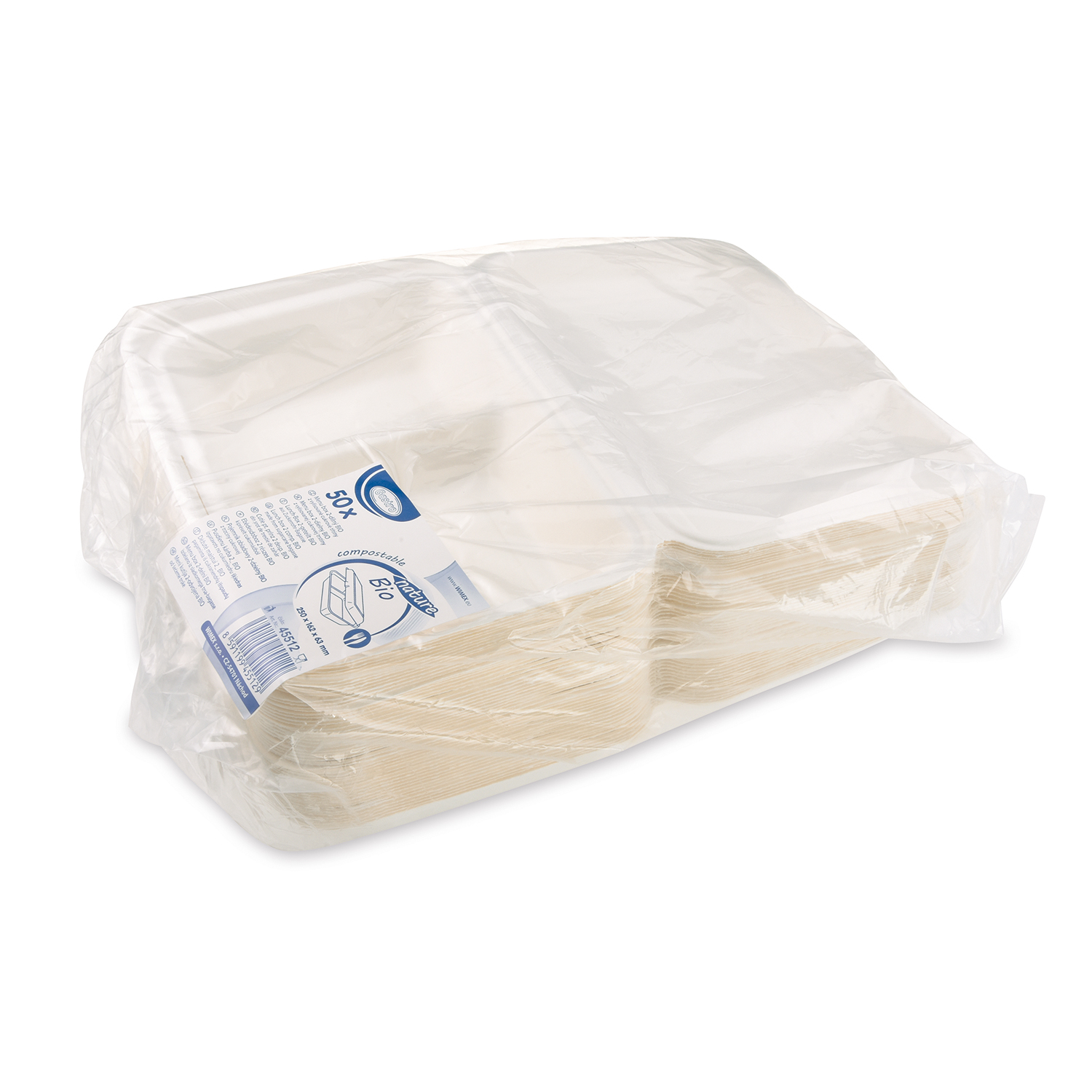 Lunch-Box Zuckerrohr-Bagasse 2-geteilt 250 x 162 x 63 mm - 50 Stück