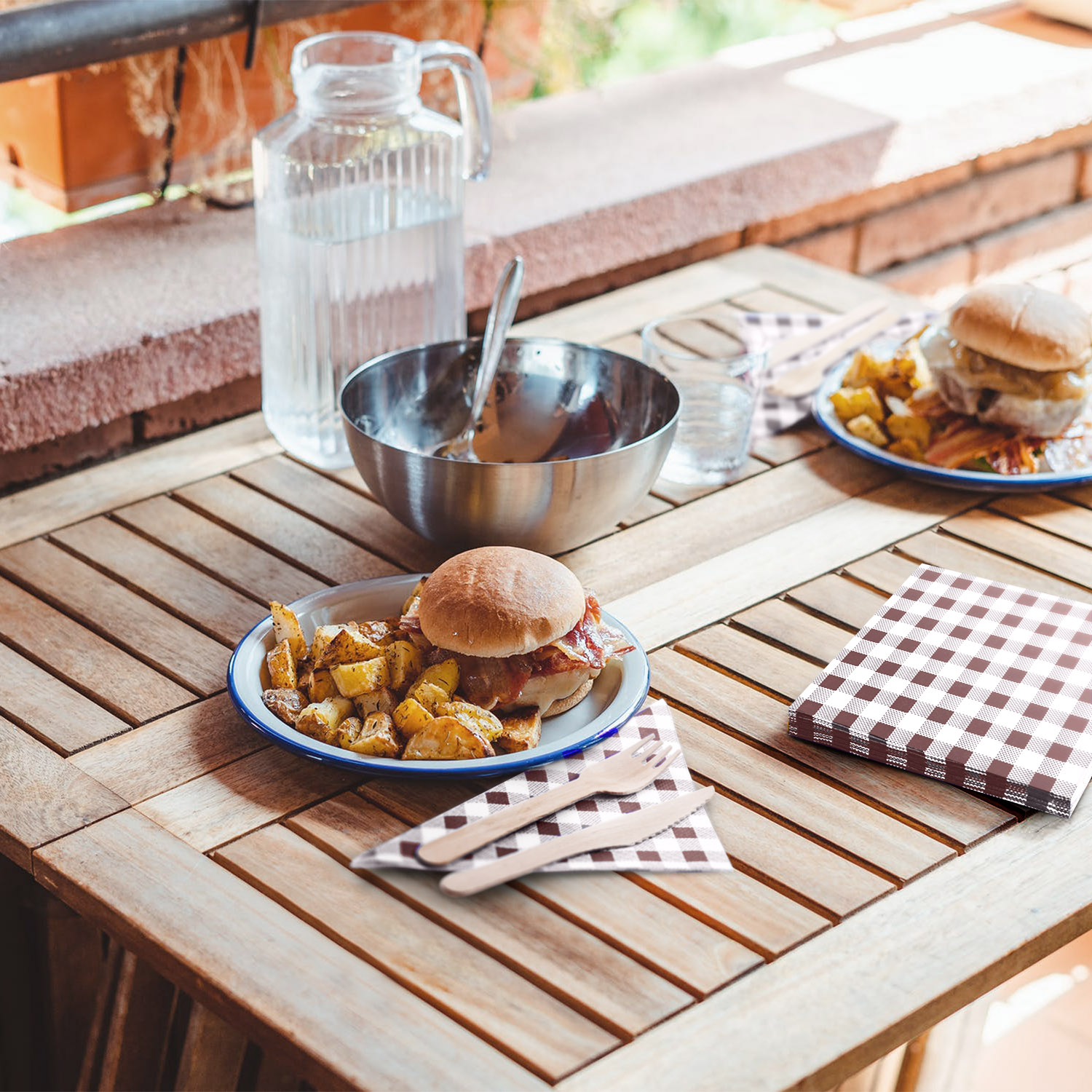 Serviette 3-lagig Karo braun 33 x 33 cm - 20 Stück