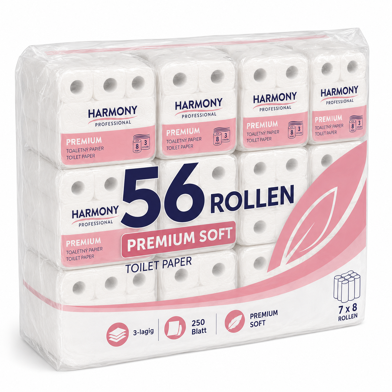 56 Rollen PREMIUM Soft Toilettenpapier Harmony 3-lagig 250 Blatt