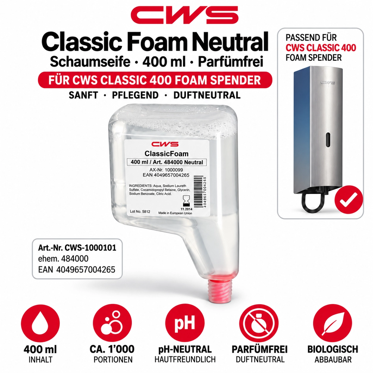 CWS Classic Foam Schaumseife Neutral 400 ml (ehem. 484000)