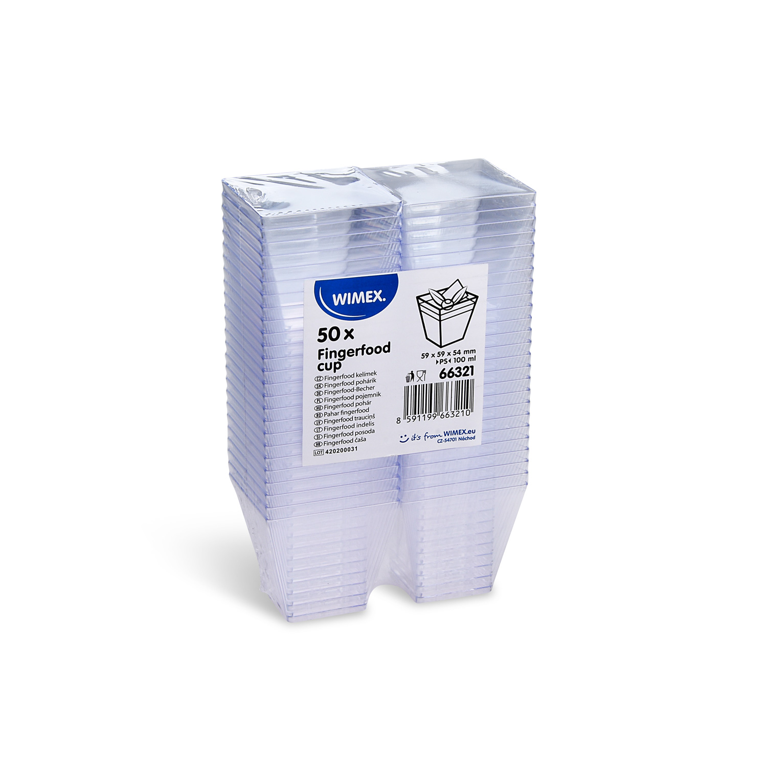 Fingerfood-Becher (PS) eckig glasklar 59 x 59 x 54 mm 100ml - 50 Stück