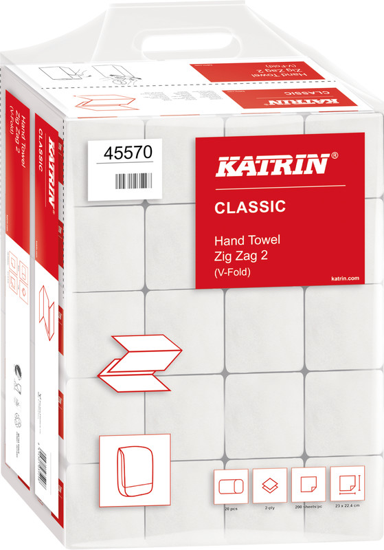 Faltpapier KATRIN 45570 Classic V-Falz 2-lagig 22,4 x23cm Handypack, 4000 Blatt
