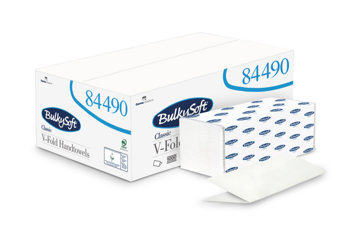 Bulkysoft Handtuch 84490 Classic, weiss, V-Falz, hybrid, 2-lagig, 24x21cm - Karton à 3000 Blatt