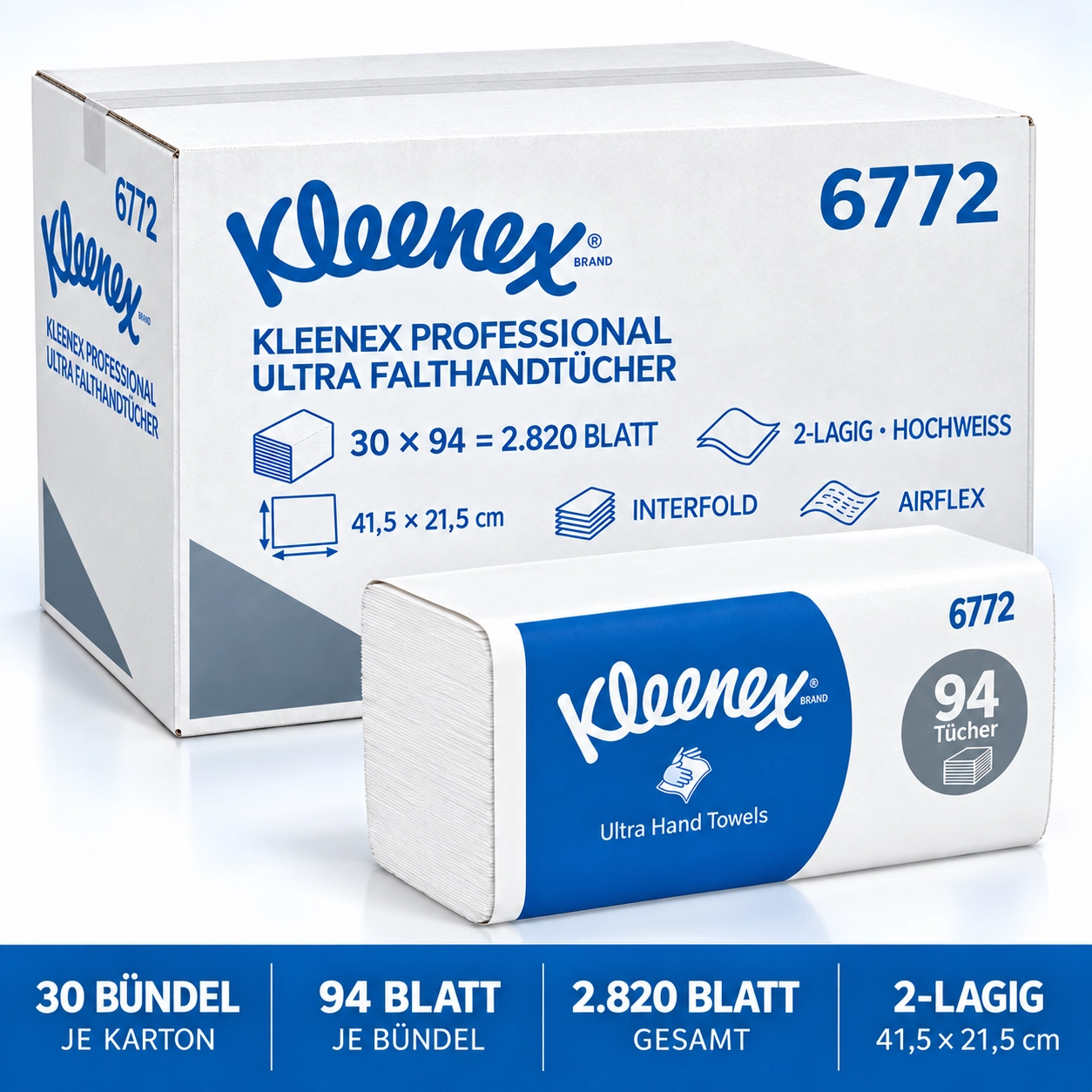 Kleenex 6772 Ultra Papierhandtücher Interfold, weiss, 2-lagig, 30 x 94 Blatt