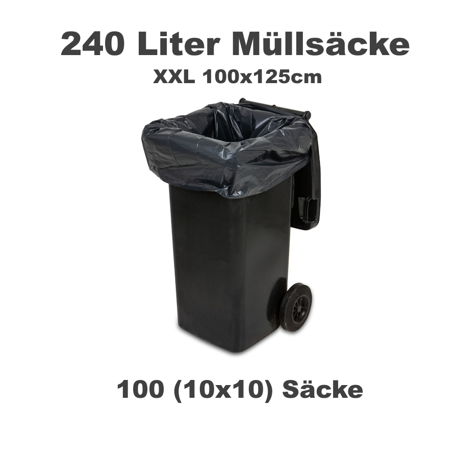 100x Müllsack (LDPE) schwarz 100 x 125 cm 240L  - 10x10 Stück