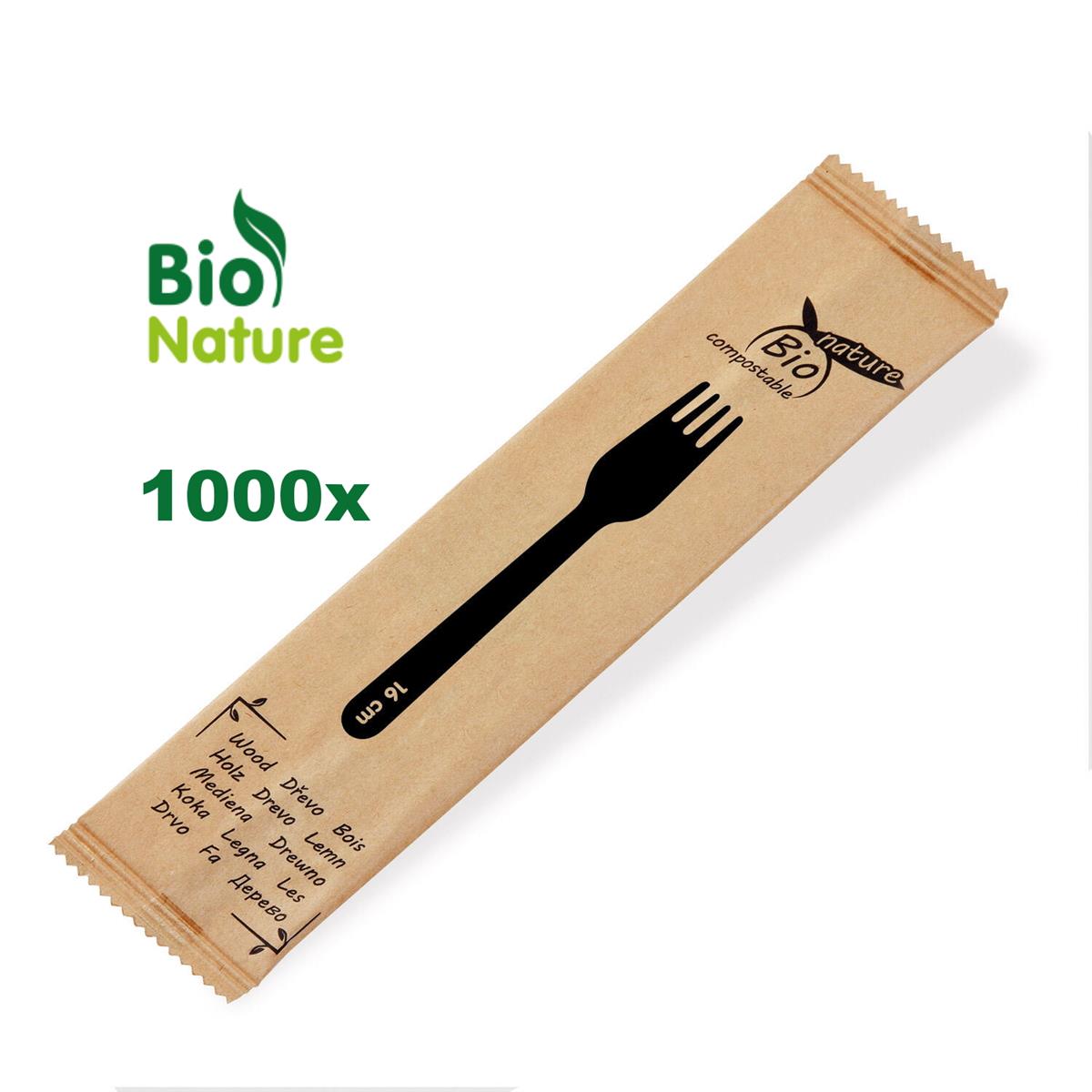1000 Stück Bio Holzgabel einzeln verpackt 16 cm Umkarton à 10 Pack