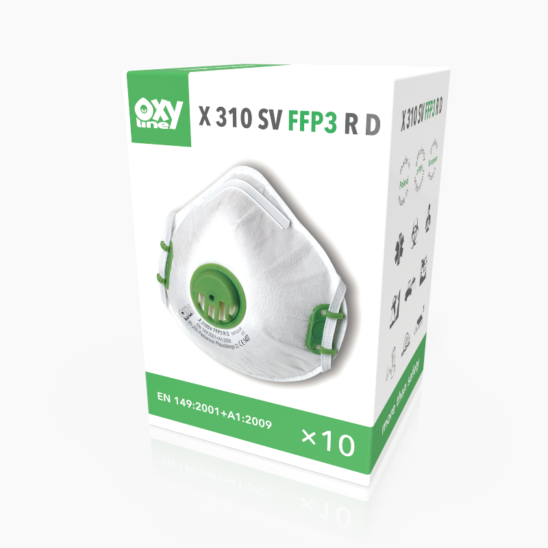 10x Oxyline X310 SV FFP3 R D Atemschutzmaske mit Ausatemventil