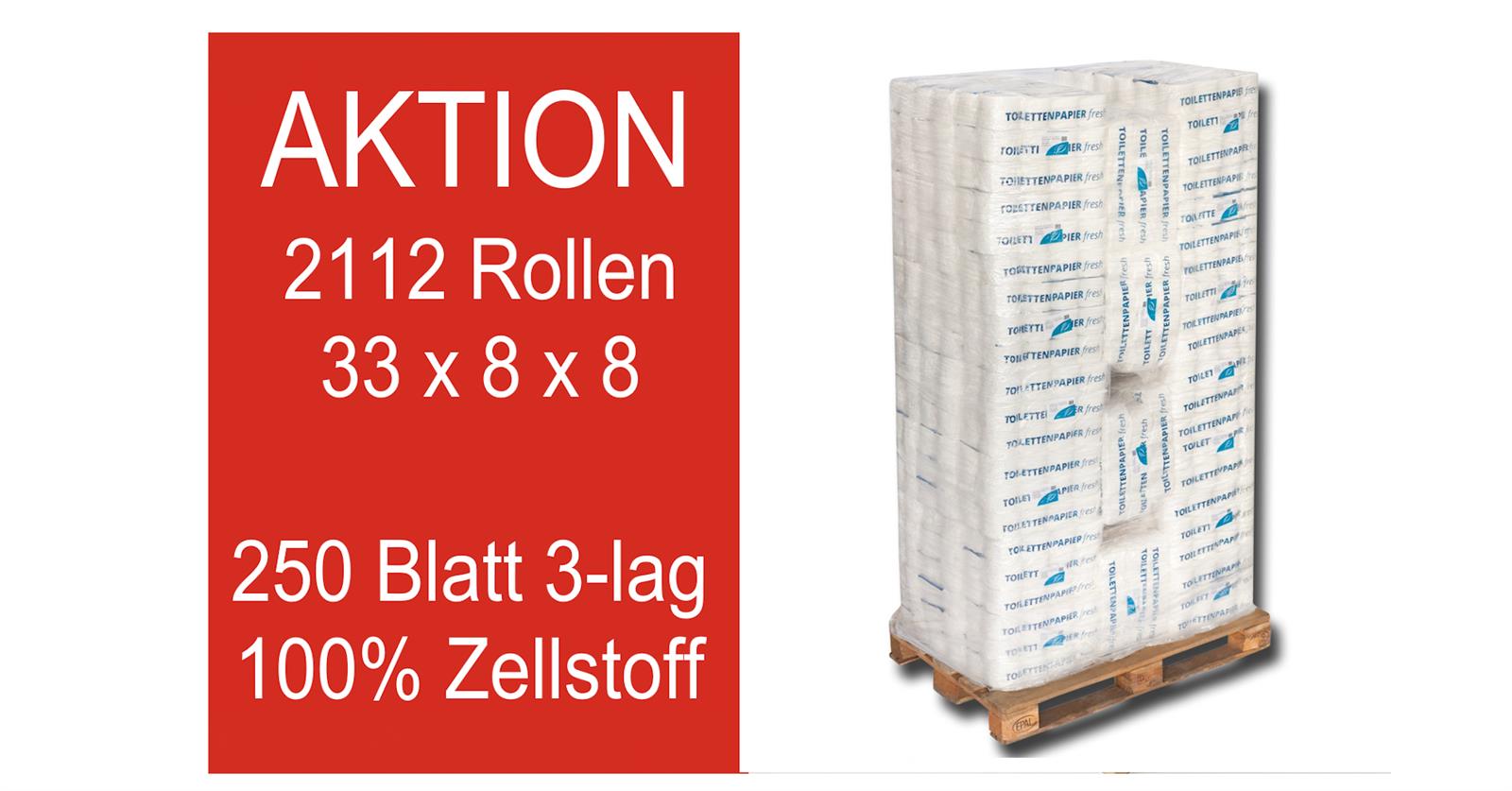 Palette Toilettenpapier PREMIUM 3-lg 250 Blatt 100% Zellstoff 2112 Rollen