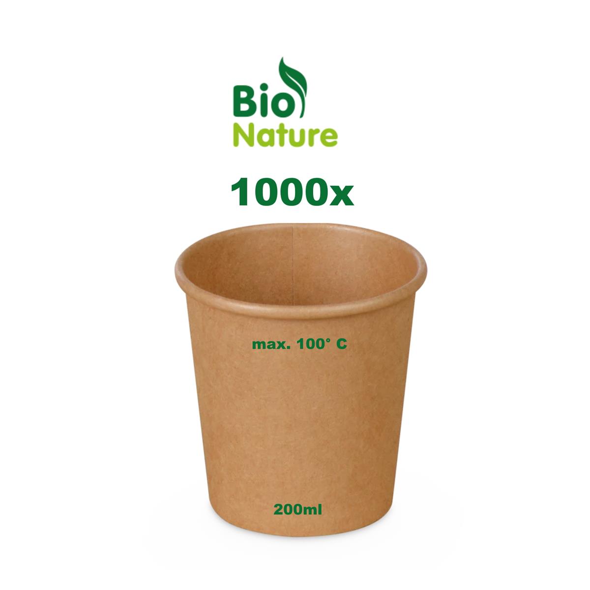 1000x Pappbecher kraft Ø73mm 200ml `S: 0,18L/7oz`  - 20x50 Stück