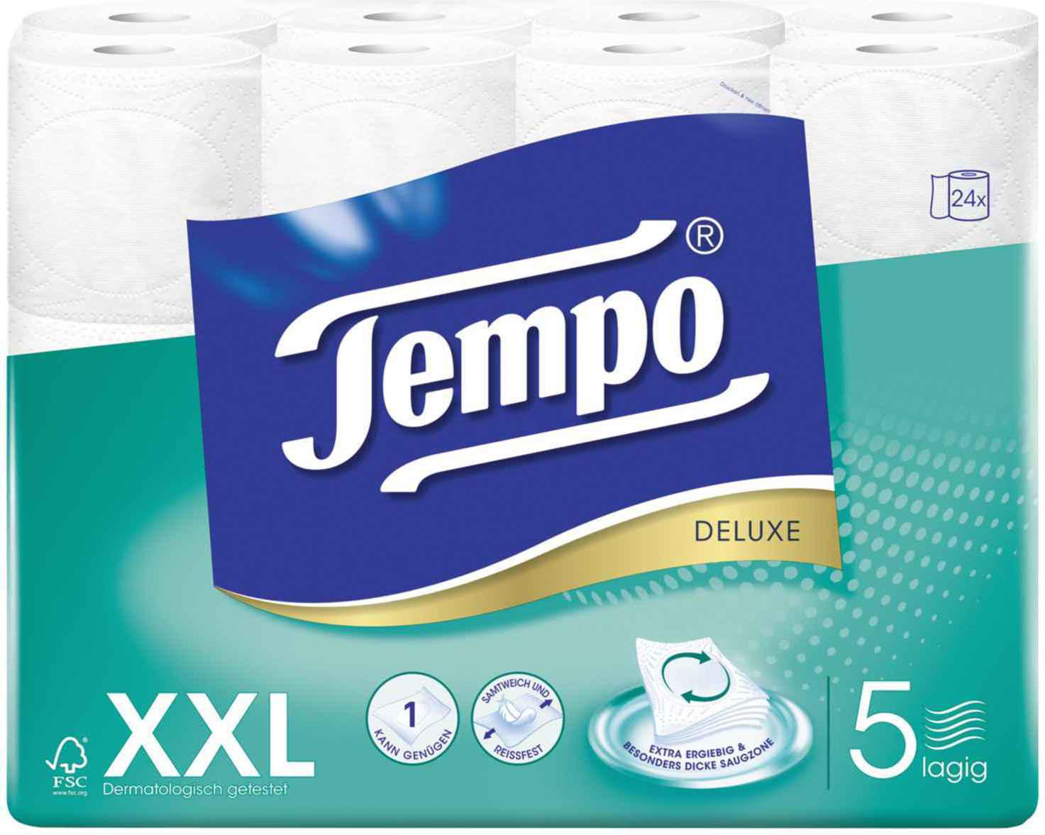 24 x TEMPO Toilettenpapier DELUXE 5-lagig XXL