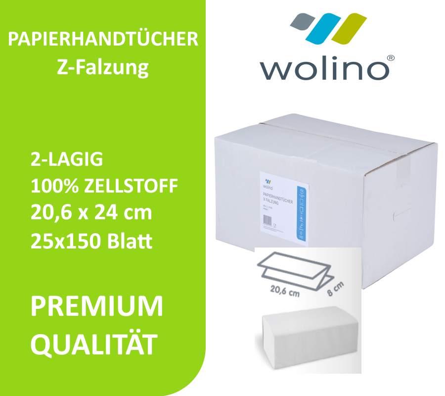 wolino® Papierhandtücher Z-Falz Premium 2-lagig 20.6x24 cm