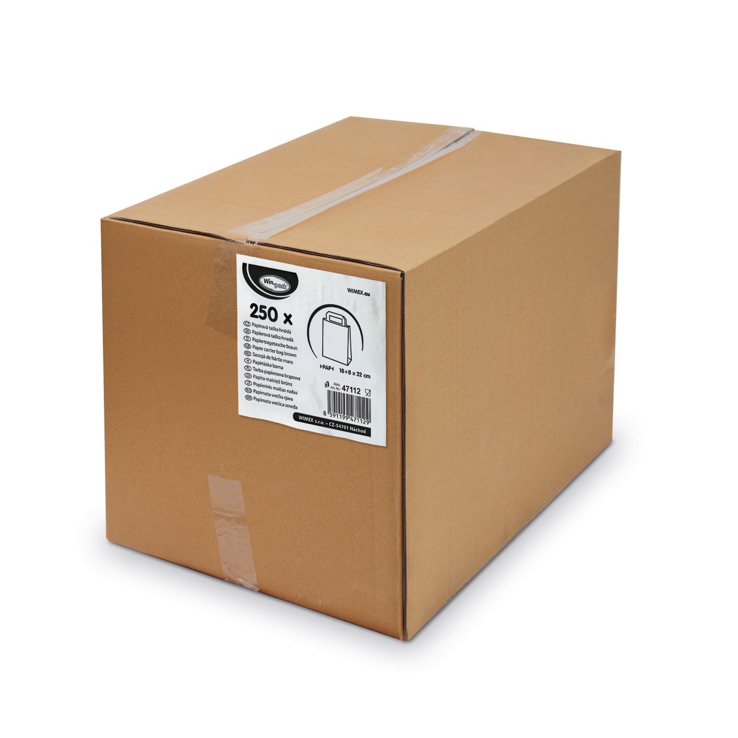Papiertragetasche braun 18+8 x 22 cm - 250 Stück