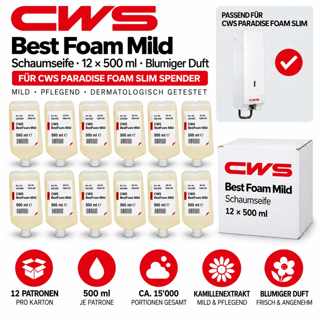 CWS Schaumseife Best Foam Mild 500 ml Karton à 12 Kartuschen