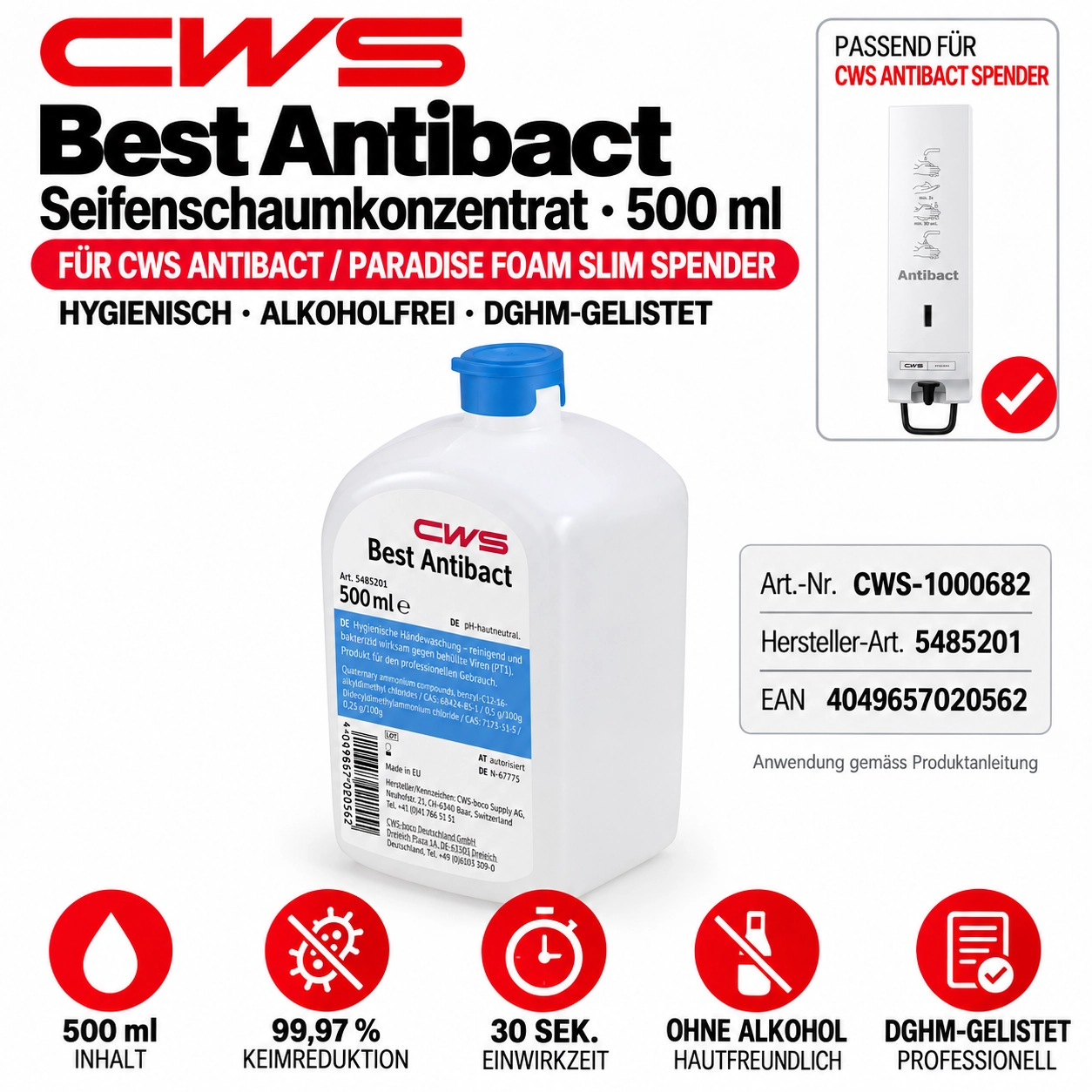 CWS BestAntibact Seifenschaumkonzentrat - Patrone à 500 ml