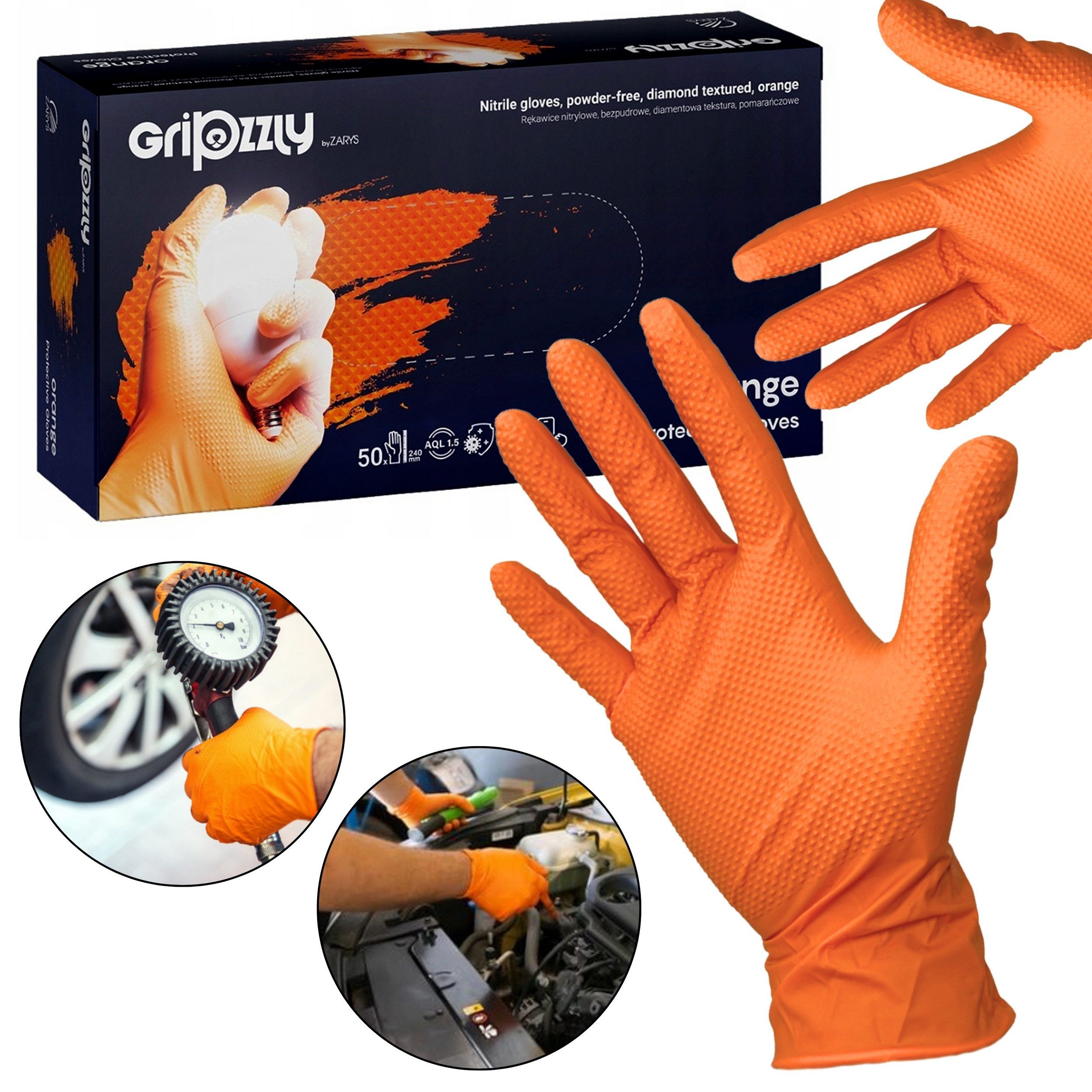 Grizzly Grip Strong Einweg-Werkstatt Nitrilhandschuhe orange - extra stark XXL