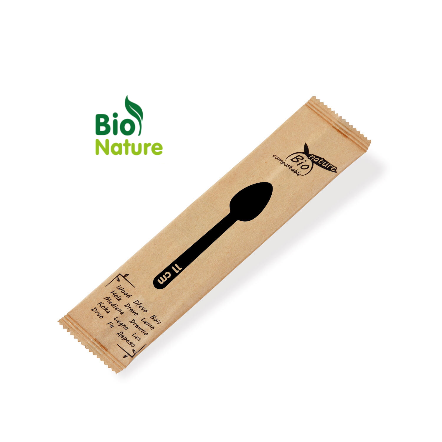 100 Stück Bio Holz-Kaffeelöffel einzeln verpackt 11 cm Pack