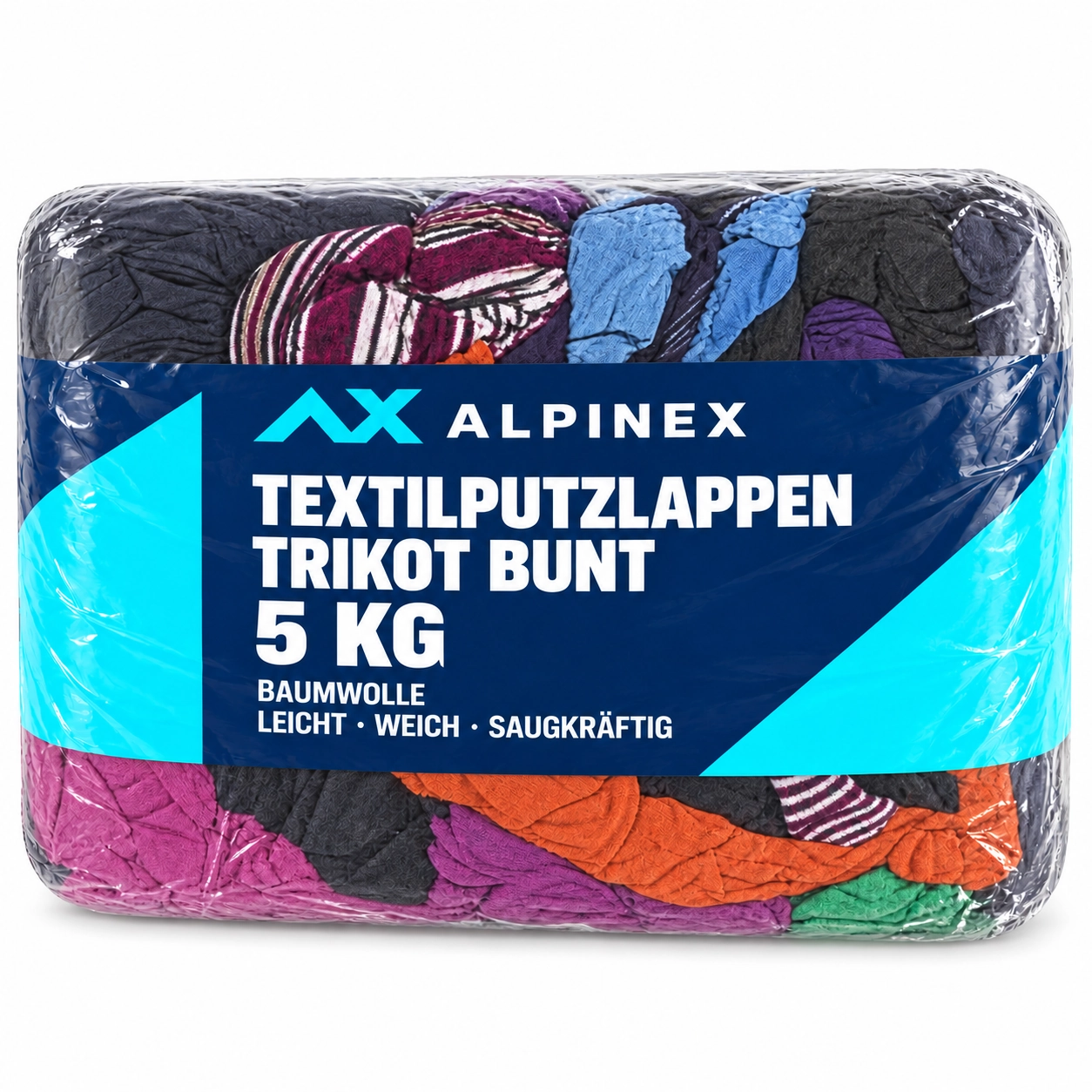 120 Packs Alpinex Trikot-Putzlappen bunt à 5 kg, 600 kg
