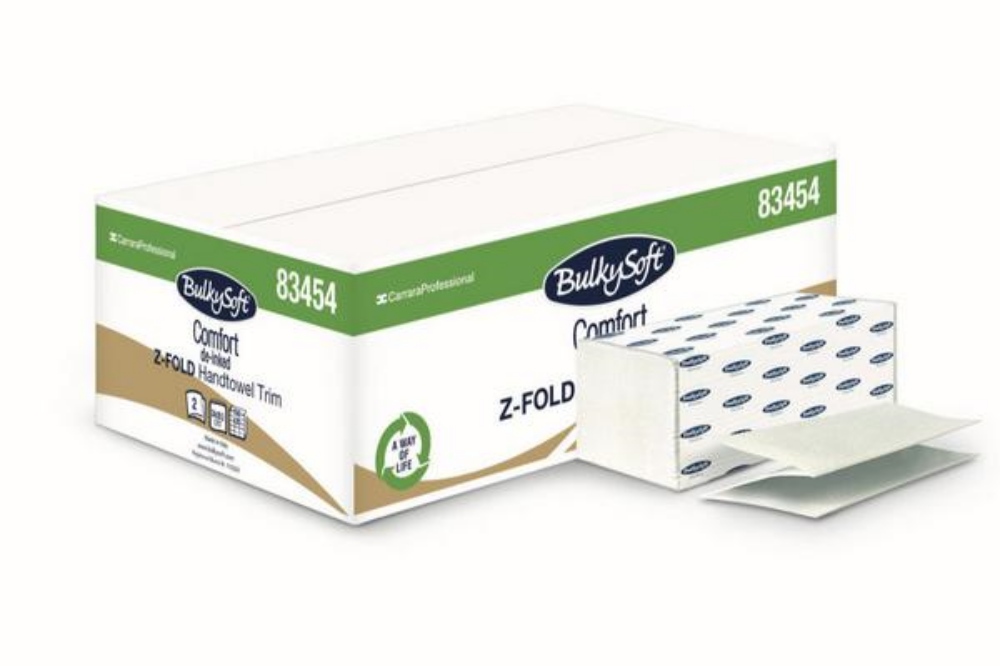 Bulkysoft Comfort Handtuch Z-Falzung, Recycling, 2-lagig, weiss, 20,5 x 24 cm, Tiefe gefaltet: 8 3750 Blatt