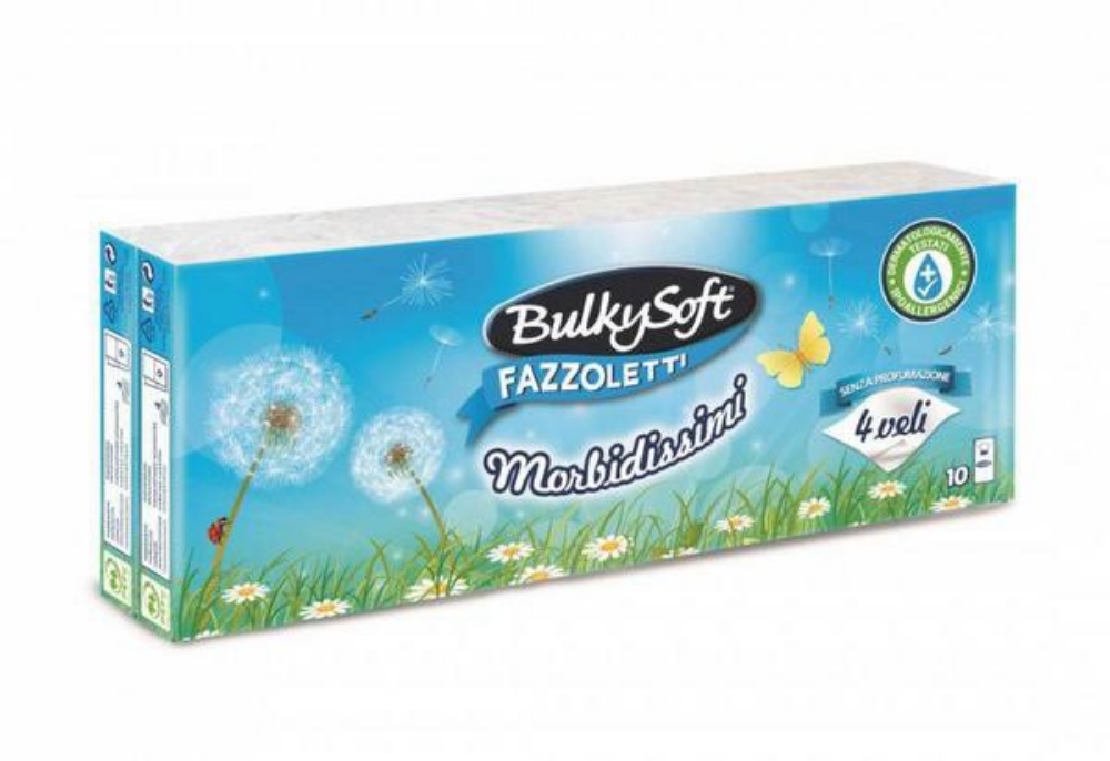Bulkysoft Taschentücher Zellstoff, 4-lagig, weiss, weich, 21 × 21 cm, 24 × 10 Packungen à 9 2160 Stück