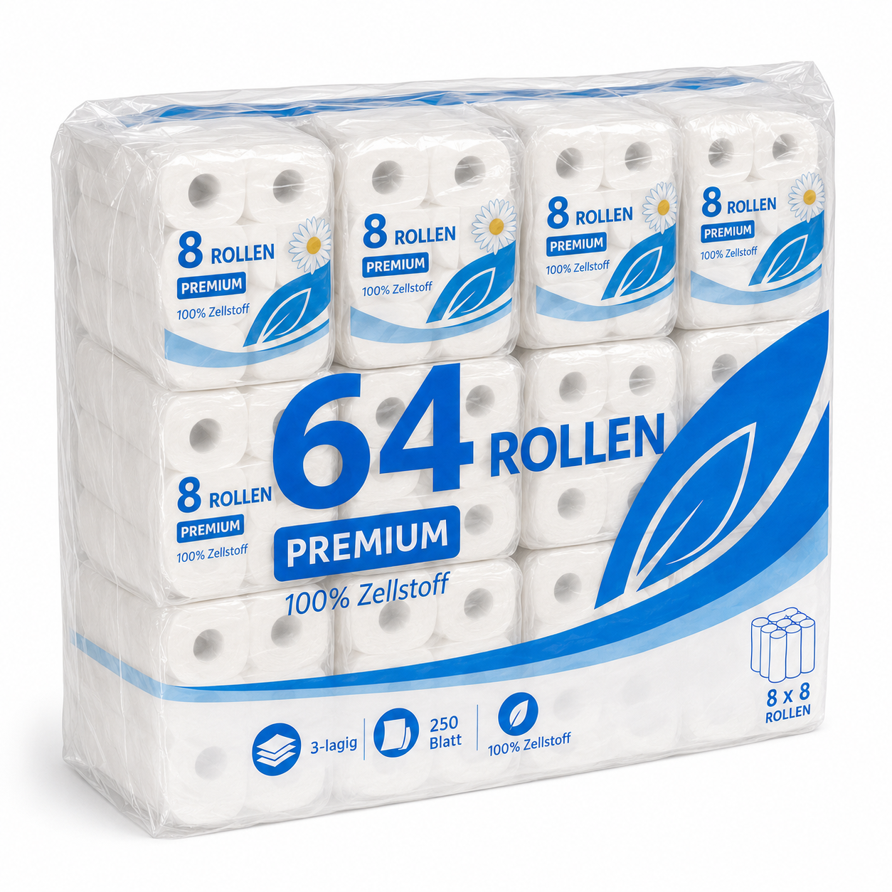 72 Rollen WC-Papier PREMIUM 3-lg 250 Blatt Zellstoff