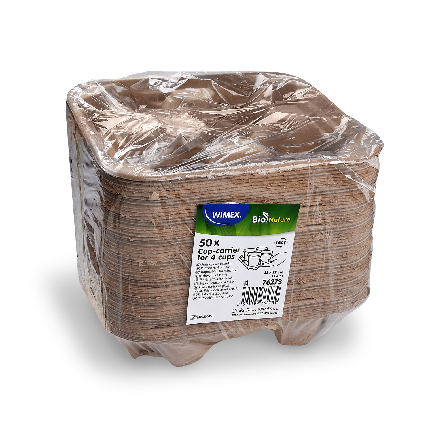 Tragetablett für 4 Becher aus PAP FSC Recycled natur, Packung mit 50 Stück