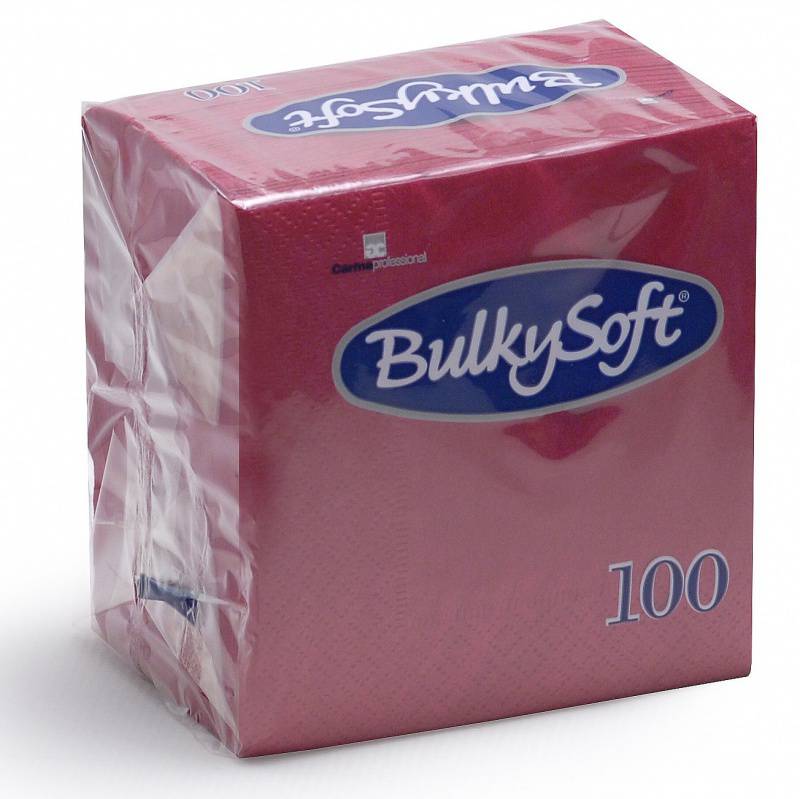 Servietten Bulkysoft, 1/4 Falz, bordeaux, 2-lagig, 24x24cm - Karton à 30 Pack / Pack à 100 Servietten