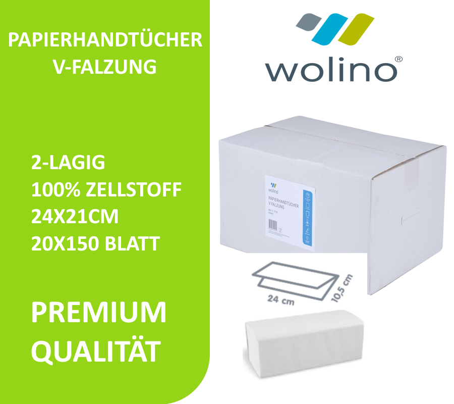 wolino® Papierhandtücher V-Falz 2-lagig 24x21 cm