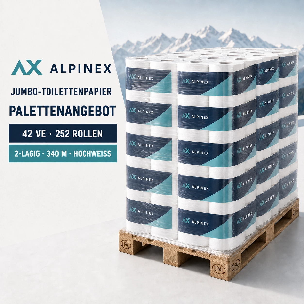 340 m Maxi Jumbo Toilettenpapier Zellstoff 2-lagig Hochweiss