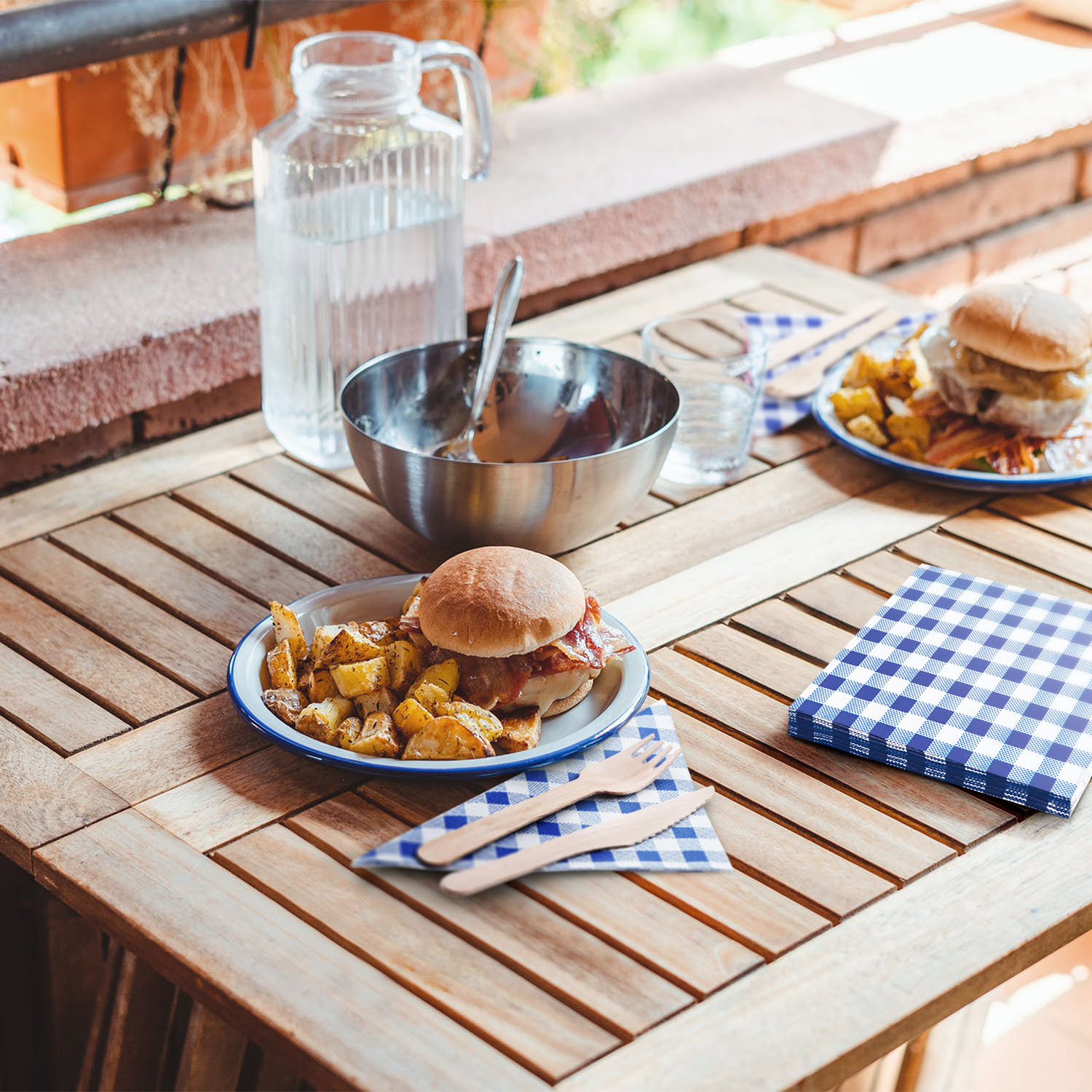 Serviette 1-lagig Karo blau 33 x 33 cm - 100 Stück