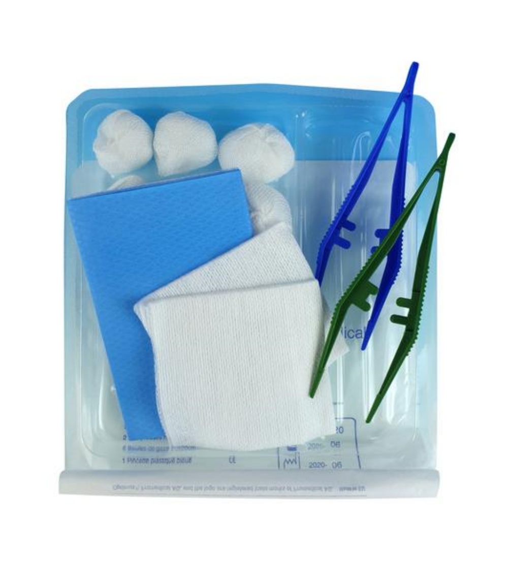 Verbandwechsel-Set 2 Pinzetten, 6 Gaze-Tupfer, 2 Kompressen, 1 Abdecktuch