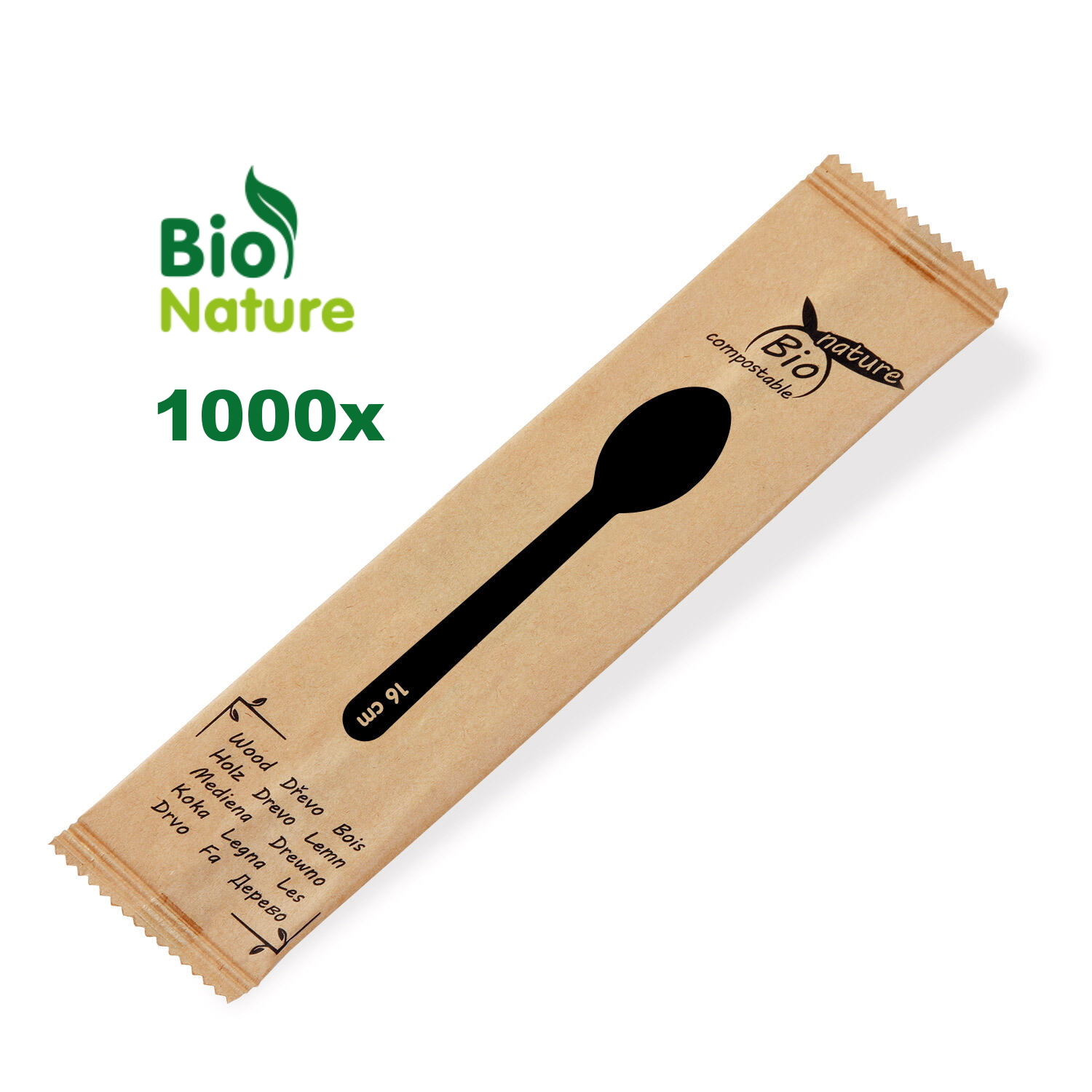 1000x Löffel (aus Holz FSC 100%) 16cm einzeln verpackt - 10x100 Stück