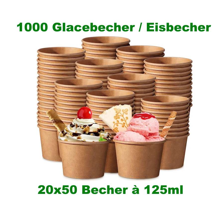 1000x Papierbecher / Eisbecher (PAP/PE) kraft Ø75mm 125ml  - 20x50 Stück