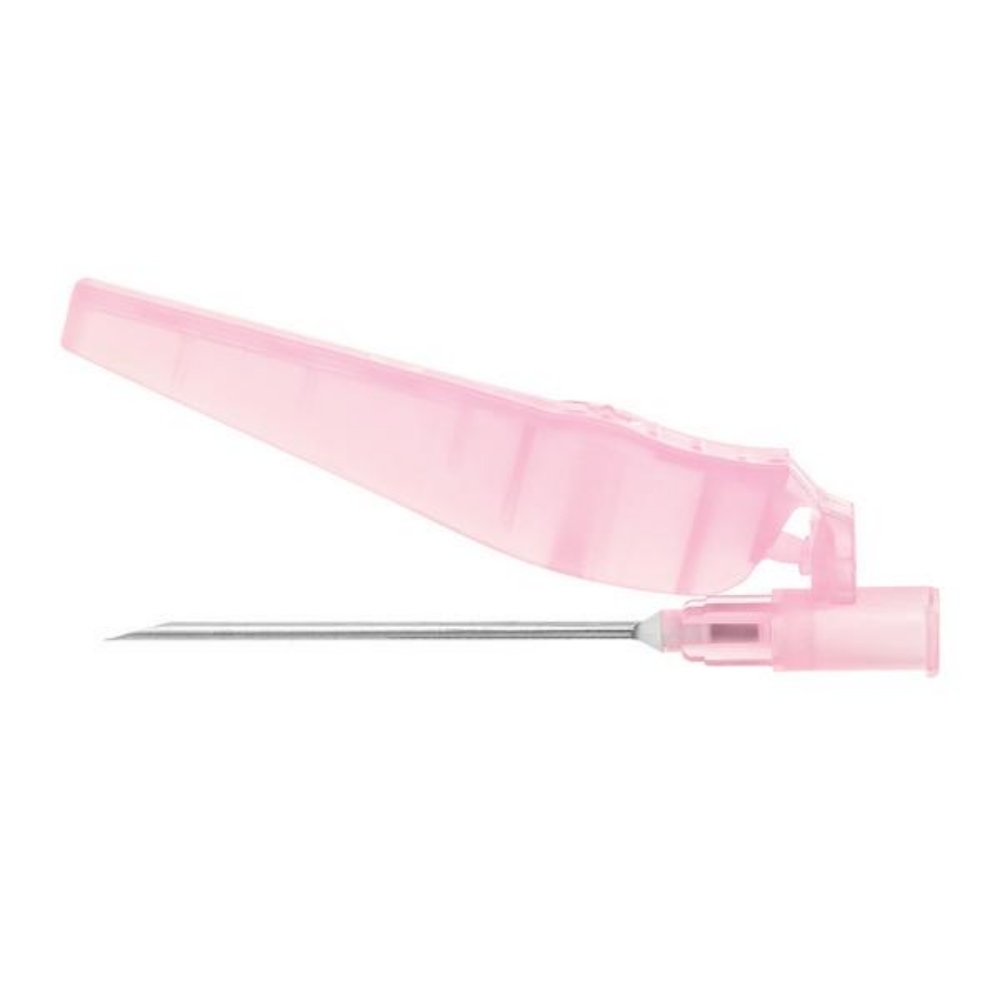 SOL-CARE Sicherheitskanüle 18G*1 1/2, Länge 40 mm, äusserer Durchmesser 1.2 mm, rosa, steril, 100 Stück im Dispenser 100 Stück