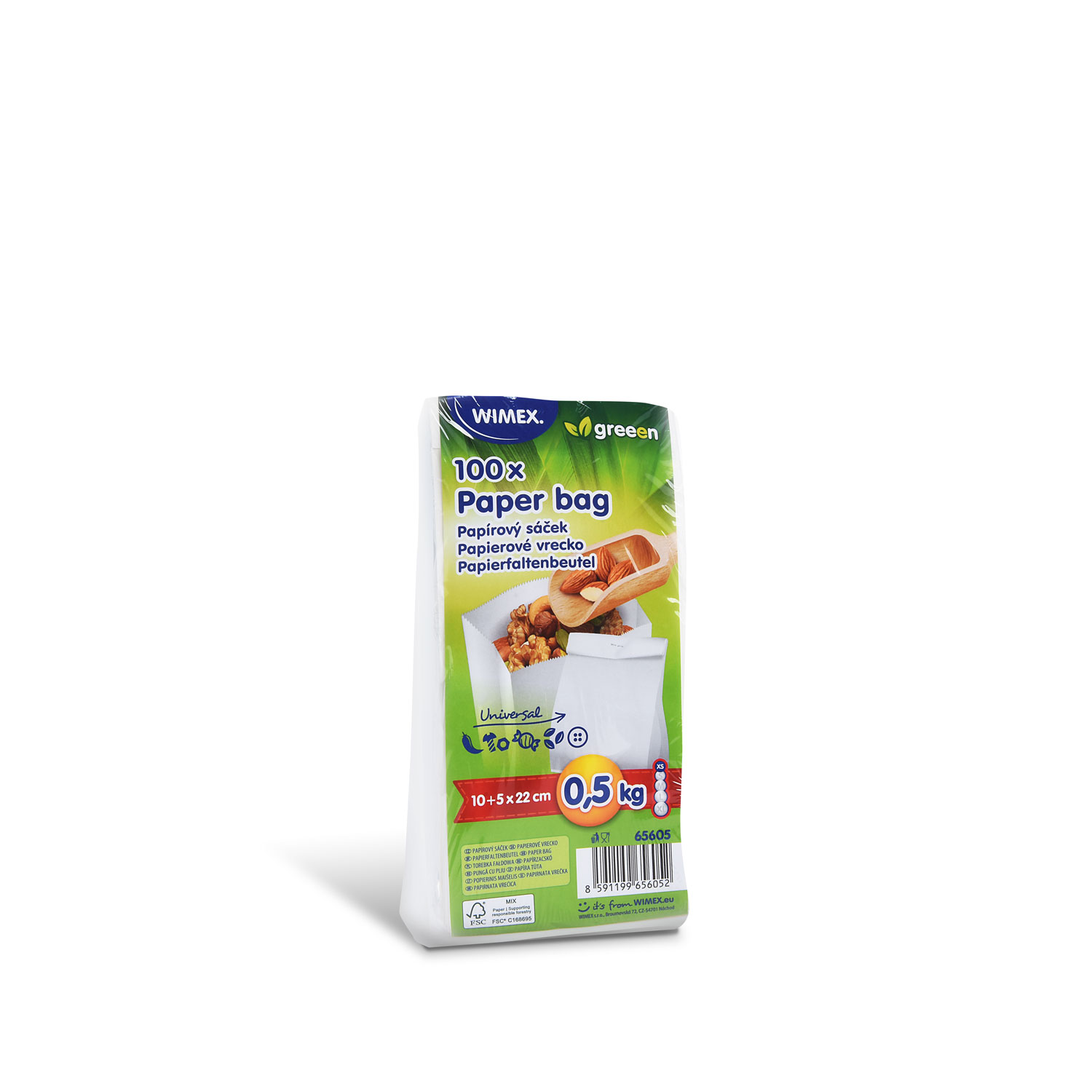 Papierfaltenbeutel weiß 10+5 x 22 cm 0,5kg - 100 Stück