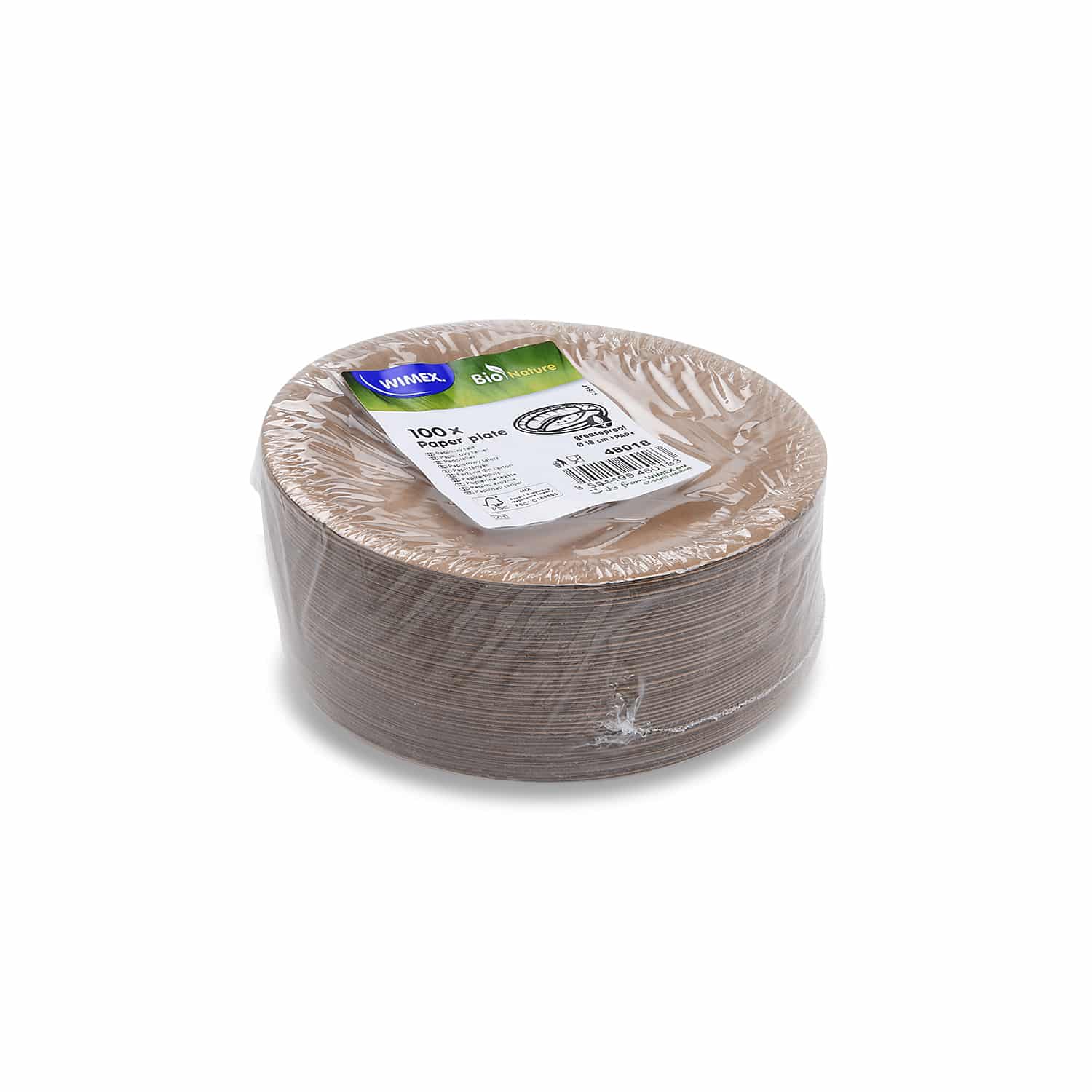 Pappteller Pap FSC Mix Ø 18 cm kraft fettdicht für Buffet und Take-away, Packung mit 100 Stück