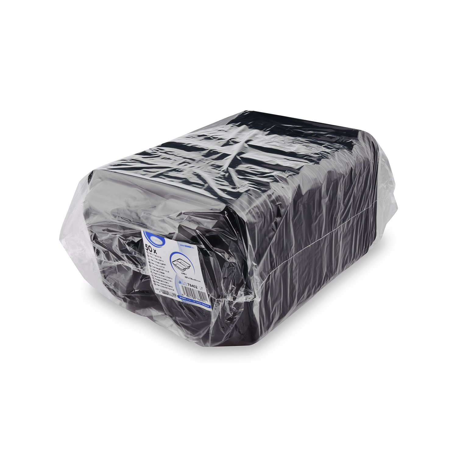 Menü-Schale (PP) 2-geteilt schwarz 227 x 178 x 40 mm - 50 Stück