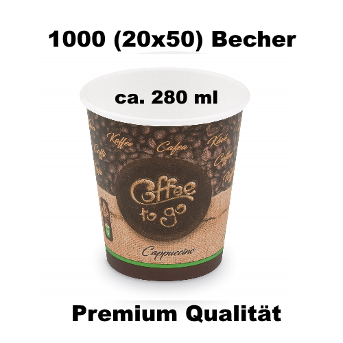 1000 Stück - 280 ml Einweg-Kaffeebecher Coffee to go M - 1 Karton